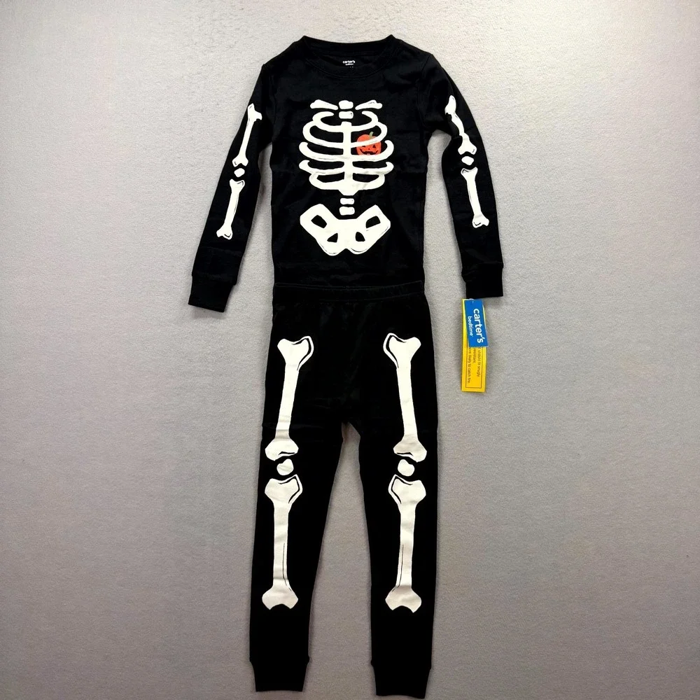 Carter's 2-Piece Pajama Set Toddler Kids 6/6A Black Halloween Skeleton PJs NEW